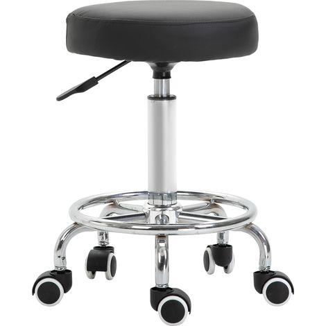 Tabouret à roulettes réglable 50-64 cm, siège de massage pivotant 360°, assise rembourrée noire (1/5)