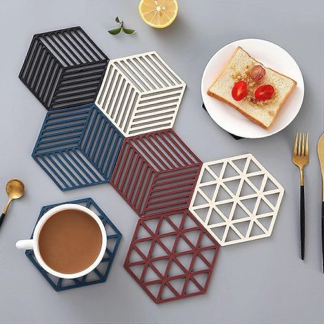 Tapis de table en silicone, tapis isolant thermique, tapis anti-brûlure nordique, tapis pour bol, tapis pour casserole, tapis pour assiette, tapis pour tasse, tapis pour vaisselle, set de table rayé b (1/4)