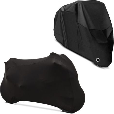 Copertura moto M-L Stretch Indoor Garage in nero + Copertura Moto XL Telo moto impermeabile in nero