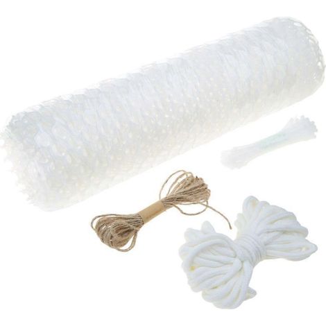 Tuteurs en treillis plastique pour plantes d'intérieur, attaches et ruban adhésif de fixation.
