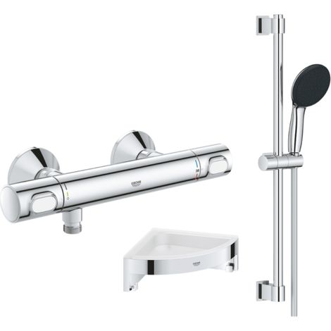 Mitigeur douche thermostatique GROHE Precision Flow + Ensemble de douche 2 jets et barre +Tablette d'angle