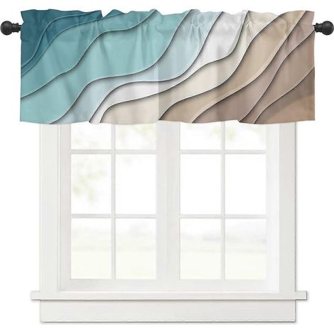 Cantonnière pour fenêtre bleu sarcelle, motif géométrique moderne à œillets, 1 panneau, rideaux courts marron à motifs vagues océaniques, pour cuisine et salle de bain (1/5)