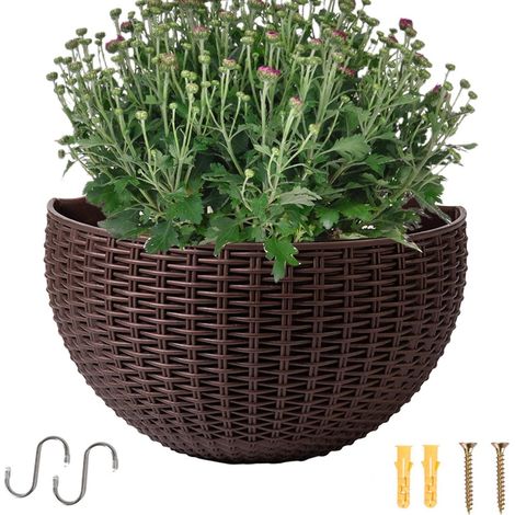 Jardinière demi cercle murale décorative rustique de 21 cm avec drainage et crochets, pot suspendu (1/5)