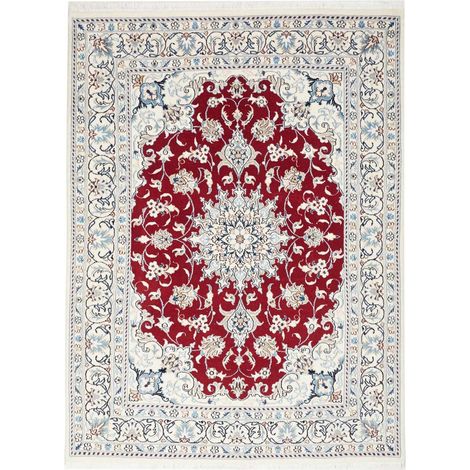 Tapis d'orient 144 x 198 cm, oriental, rouge, bleu et crème, en laine nouée à la main, fabriqué en Iran (1/5)