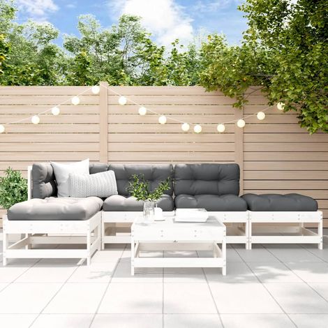 6-tlg. Garten-Lounge-Set Weiß Massivholz Kiefer