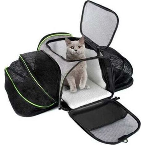 Sac de transport pour chat et petit chien – Souple et pliable – Matelas pneumatique amovible – Dimensions 40x25x25cm – Charge max 8kg – Couleur gris - 15lbs (1/5)