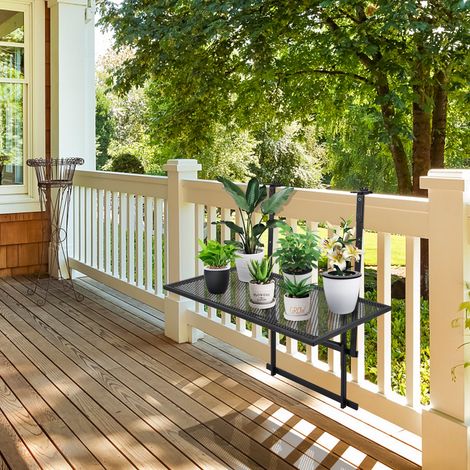 Table de Balcon Suspendue Table de Jardin Rabattable Hauteur Réglable sur 5 Niveaux Anti-rouille Noir Maison Chic (1/5)