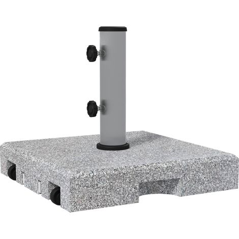 Outsunny Basamento per Ombrellone da 28kg in Granito con Ruote e Maniglia Grigio