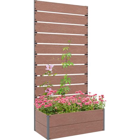 Jardinière d'extérieur avec support à lattes, adaptée aux plantes grimpantes, dimensions : 72 x 38 x 150 cm, marron clair. (1/5)