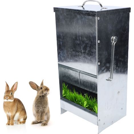 Mangeoire automatique pour lapins en cage, grande mangeoire en métal galvanisé avec couvercle, distributeur de nourriture d'extérieur pour lapins, poules, cochons d'Inde et autres petits animaux (1/5)
