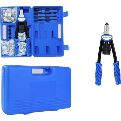 Remachadora, construcción de acero, longitud total 335 mm, tamaños compatibles: M5-M6-M8-M10-M12, diseño de alta palanca, incluye 150 tuercas remachables. (1/5)