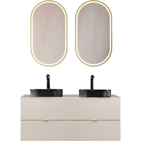 Badmöbel Set 3-teilig mit 120 cm Doppelwaschtisch & 2 LED-Spiegel, in Beige - DURANGO-56 (1/5)