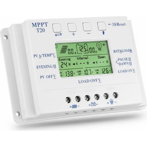 Contrôleur de panneau solaire MPPT 20A Contrôleur solaire 12V 24V Fonction de minuterie double pour l'éclairage PV Système LED T 20 Régulateur solaire (1/5)