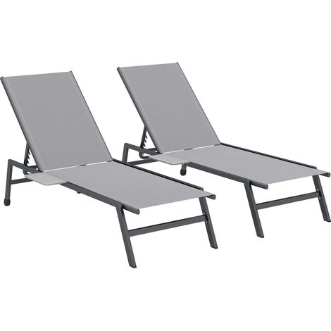 2-teiliges verstellbares Sonnenliegen-Set mit Beistelltisch, Grau