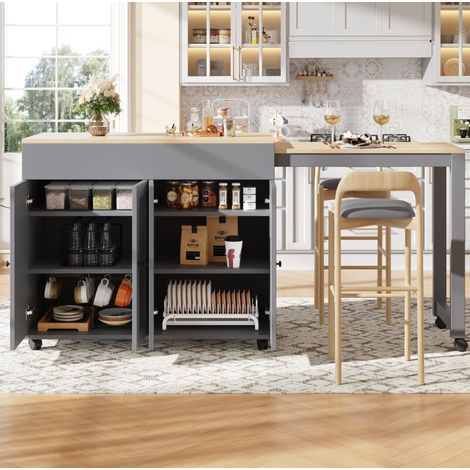 Mesa bar extensible 118/180 x 50 x 94 cm gris con 6 compartimentos (1/5)
