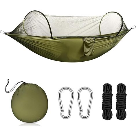 Hamac de Camping avec Moustiquaire, Ultraléger Nylon Parachute Respirant, 300kg Capacité de Charge, Complet avec Mousquetons et Sac de Rangement, pour Camping, Jardin, Plage et Extérieur (1/5)