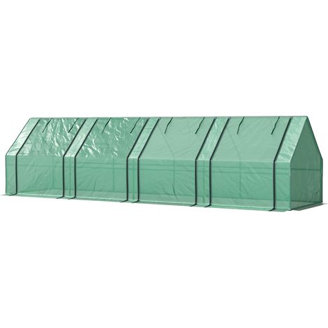 Mini serre de jardin, serre tunnel avec 4 fenêtres et fermetures éclair enroulables, acier, polyéthylène 140 g/m², résistant aux UV, 360 x 90 x 90 cm, verte
