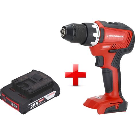 Taladro atornillador a batería Rothenberger RO DD55 18 V 55 Nm sin escobillas AMPShare + 1 batería de 2,0 Ah - sin cargador