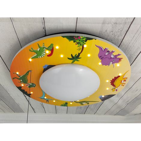 Coole Deckenlampe mit Dino Motiv fürs Kinderzimmer, Schlummerlicht, bunt Ø 54cm (1/5)