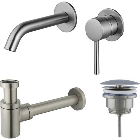 Fortifura Calvi Slim Kit mitigeur lavabo - robinet encastrable - bonde non-obturable - siphon design bas - PVD