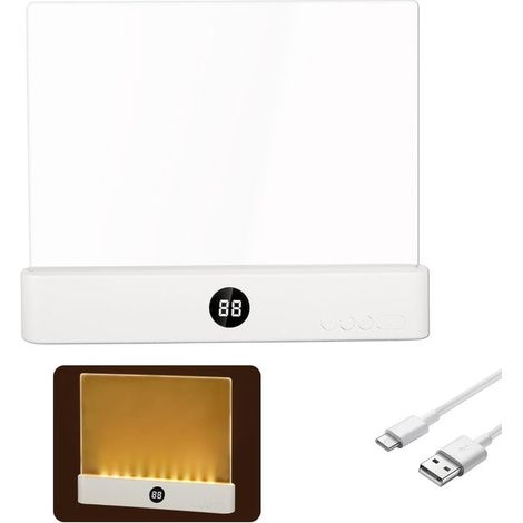 Lámpara de lectura LED recargable y transparente con panel plano，Blanco