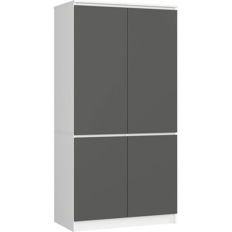 Akord – Armoire 4 portes blanche 90 cm – Façade gris graphite – 4 étagères – Panneau stratifié – Hauteur 180 cm – Profondeur 51 cm (1/4)