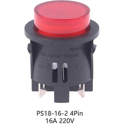 Interrupteur à bouton-poussoir rouge avec voyant lumineux, 4 broches, tactile, alimentation 16 A 250 V, interrupteur à bascule rond électrique 28 x 232 mm PS18- (1/5)