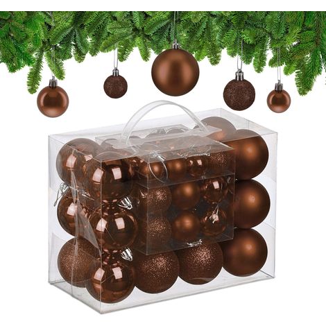 Boule de Noël, lot Pratique de 50, en Plastique, pour décorer Votre Sapin comme il se Doit, Marron (1/5)