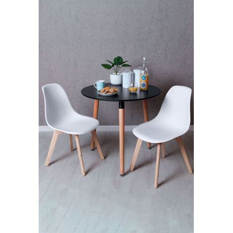 Black Friday - Conjunto Mesa Tower Redonda 80 cm Negra y Pack 2 Sillas Kelen - Blanco (1/5)
