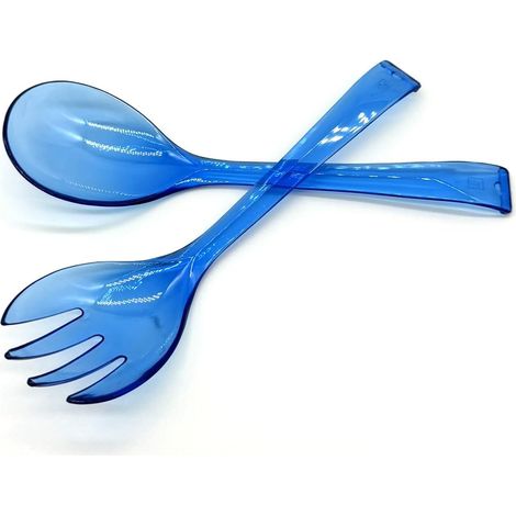 Lot de 2 couverts à salade en plastique bleu transparent (1/5)