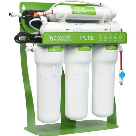 BWT Ecosoft Pure Balance Umkehrosmosefilter mit Pumpe auf einem Metallständer
