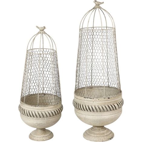 83/70cm Decorative Metal Plant Stands (Set of 2) - L32 x W32 x H83 cm - Cream