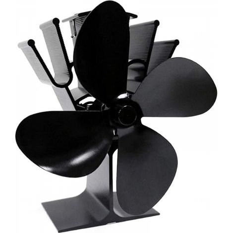 Ventilateur de poêle à bois Hot Blast à 4 pales, économie de combustible, chauffage écologique (noir) (1/5)