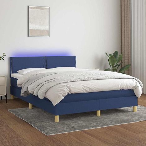 vidaXL Sommier à lattes de lit avec matelas LED Bleu 140x190 cm Tissu (1/5)