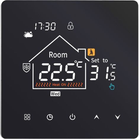 Thermostat intelligent programmable 2 en 1 pour chaudière/chauffage d'eau chaude sanitaire, avec 4 niveaux de réglage rétroéclairé (sans Wi-Fi). (1/5)