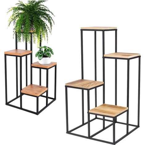 Support à fleurs en métal – Étagère sur pied 4 niveaux – Dimensions 34x34x67 cm – Style loft moderne pour intérieur (1/5)