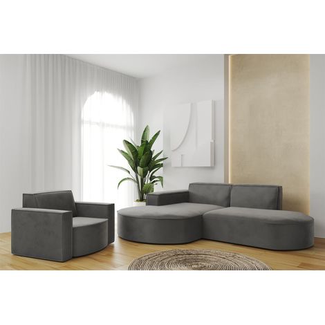 Sofa Set 2-teilig Sessel und Ecksofa PALMA XS Stoff Opera Steel Ottomane Links (1/3)