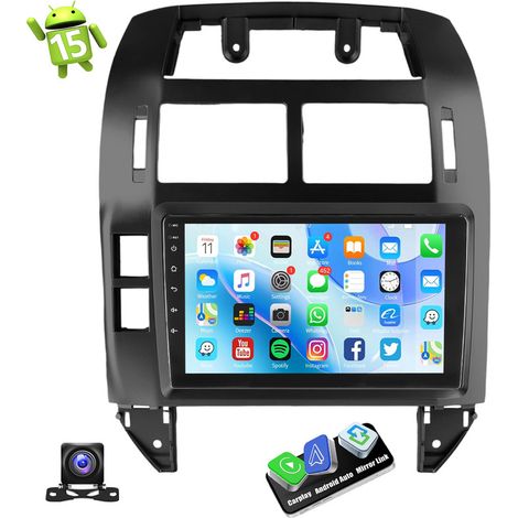 Autoradio Android 15 Apple CarPlay GPS pour VW Polo 9N 2001-2009 GPS Navi WIFI RDS - Noir 4+64G CAM (1/5)