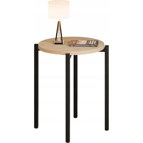 Comodino rotondo in metallo nero, 35x35x46 cm. (1/5)