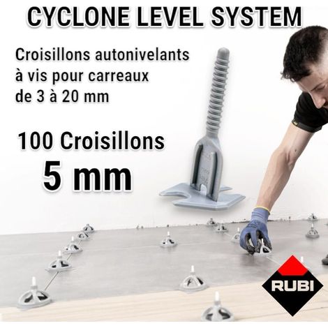Rubi – 100 croisillons autonivellants à vis 5mm en "I" – Pour carreaux de 3 à 20 mm d'épaisseur – Serrage manuel rapide sans outil – Compatible grands formats