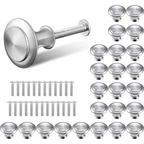 Maniglia per porta cassetto argento, pomelli per porta rotondi, pomelli per cassetti rotondi argento, pomelli per mobili da 30 mm, per fissaggio a maniglie per mobili per armadietti, cucina (25 pezzi) (1/5)
