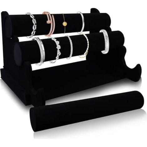 SUNOYA Présentoir à Bijoux en Velours Avec 3 Étages Amovibles pour Bracelets, Montres, Colliers (Noir) (1/5)