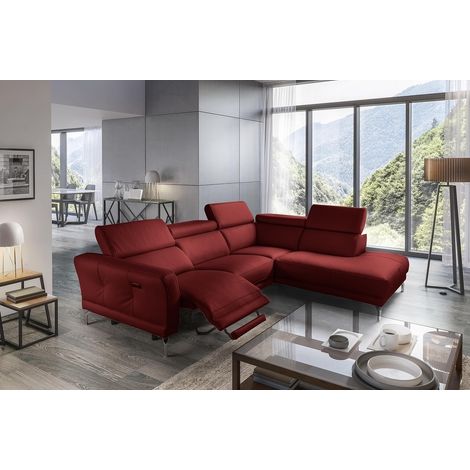 Canapé d'angle relax en 100% tout cuir épais de luxe italien avec relax électrique, 5/6 places DALI, rouge foncé, angle droit (1/5)