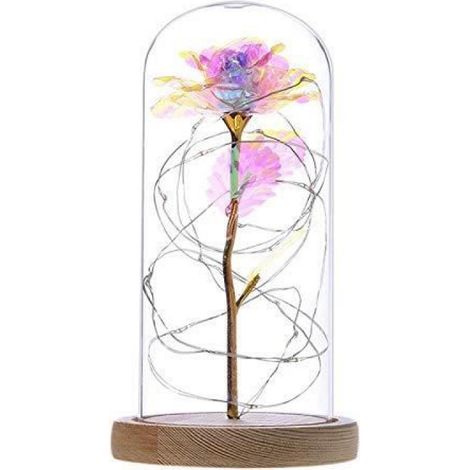 Rose éternelle sous cloche La Belle et la Bête - - Coloré - LED chaude - Verre et pin (1/4)