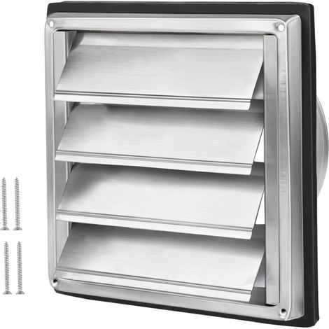 Lntyq Grille de ventilation 150mm, Clapet anti-retour Grille de protection contre les intempéries en acier inoxydable avec lamelles mobiles, Grille à lamelles Grille hotte aspirante Ø150mm (1/5)