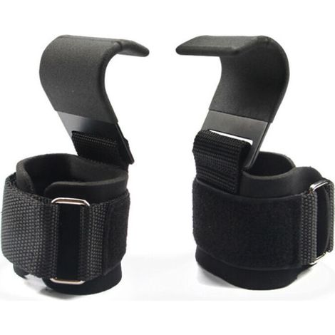Fitness-Gewichtheber-Kniebeugenhaken, Klimmzughilfe für die Reckstange, Gewichtheberhaken (Handgelenkhaken aus Stahl (520 g)) – 2 Stück (1/4)