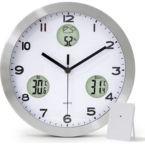 Horloge Murale Radio-pilotée avec thermomètre et hygromètre 30 cm de diamètre (1/3)