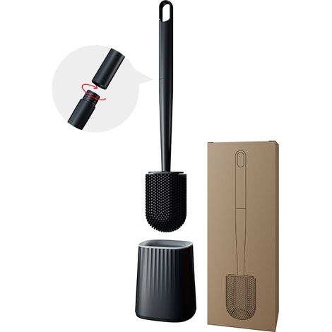 Brosse WC ovale en silicone avec support à séchage rapide, fixation murale verticale, sans perçage (noir) (1/5)