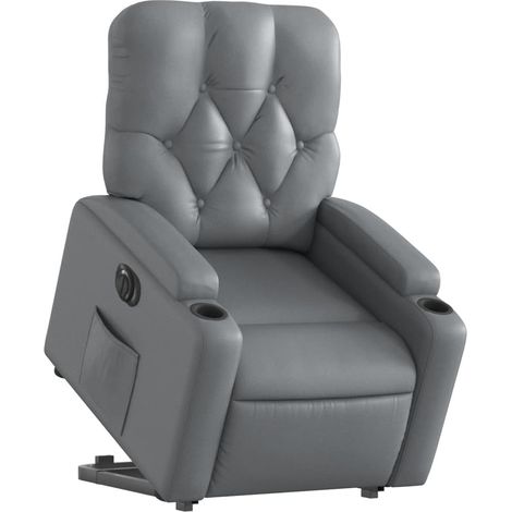 Poltrona relax TV con comodissima funzione di sollevamento elettrico in PVC grigio DEC028377