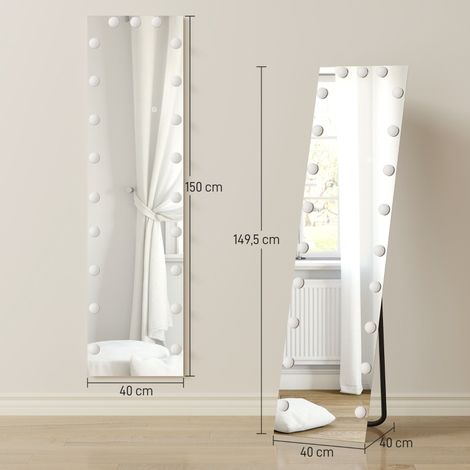 Miroir pleine hauteur sur pied 150x40cm, LED RGB 21 lumières, 7 teintes, commande tactile avec mémorisation, éclairage décoratif pour chambre. (1/5)